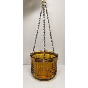 Vintage Amber Glass Princess House Hanging Planter Candle Holder 1970's Asian